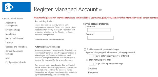 register managed account in share point 2013